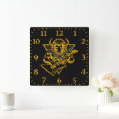 金ゴールドバイソン・バッファローがギターを弾く スクエア壁時計 (ホーム)