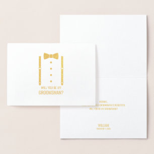 金ゴールドバウパーソナライズされたタイGroomsman提案 箔カード