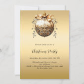 金ゴールドバウブルビンテージクリスマスパーティー 招待状 (正面)