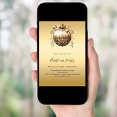 金ゴールドバウブルビンテージクリスマスパーティー 招待状