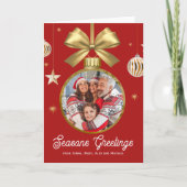 金ゴールドバウブルファミリーの写真、赤い背景 シーズンカード (正面)