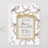 金ゴールドバウ枠ピンクリボンバウ1歳の誕生日 招待状 (正面)