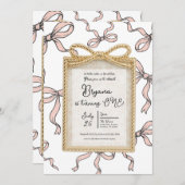 金ゴールドバウ枠ピンクリボンバウ1歳の誕生日 招待状 (正面/裏面)