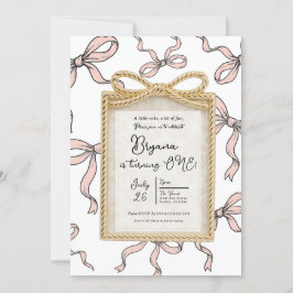 金ゴールドバウ枠ピンクリボンバウ1歳の誕生日 招待状