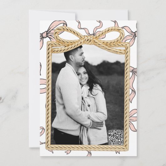 金ゴールドバウ枠ピンクリボンバーブベイビーシャワー 招待状 (裏面)