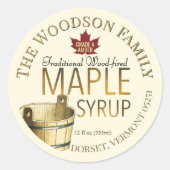金ゴールドバケツ木材焼成メープルシロップのラベル ラウンドシール (正面)