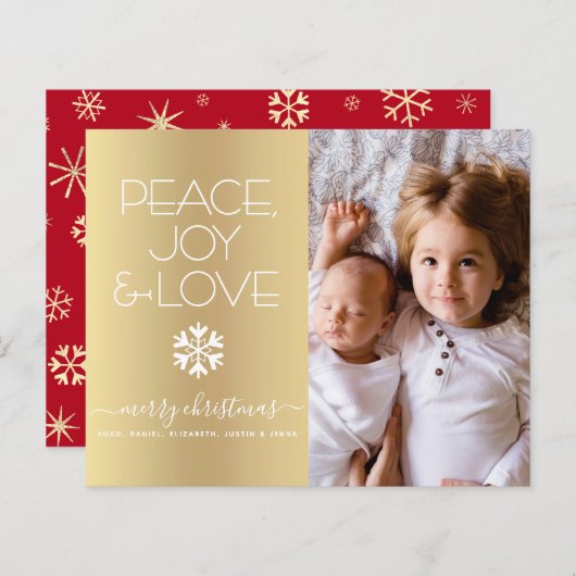 金ゴールドバジェットクリスマスフォトピースジョーラブカード (正面/裏面)