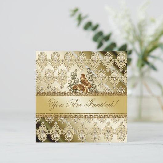 金ゴールドバタフエレガントライ任意の大事な行事の招待 招待状 (スタンド正面)