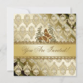金ゴールドバタフエレガントライ任意の大事な行事の招待 招待状 (正面)