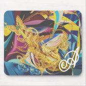 金ゴールドバタフライアンティークモノグラム液体抽象芸術 マウスパッド (正面)