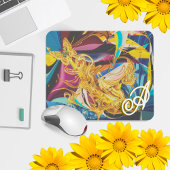 金ゴールドバタフライアンティークモノグラム液体抽象芸術 マウスパッド