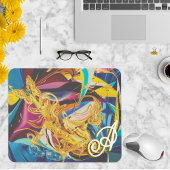 金ゴールドバタフライアンティークモノグラム液体抽象芸術 マウスパッド