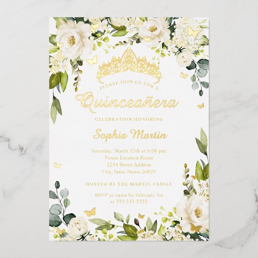 金ゴールドバタフライシャンパンフローラキンセアニェラ 箔招待状 (正面)