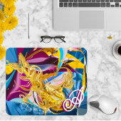 金ゴールドバタフライジュエルトーンモノグラム液体抽象芸術 マウスパッド
