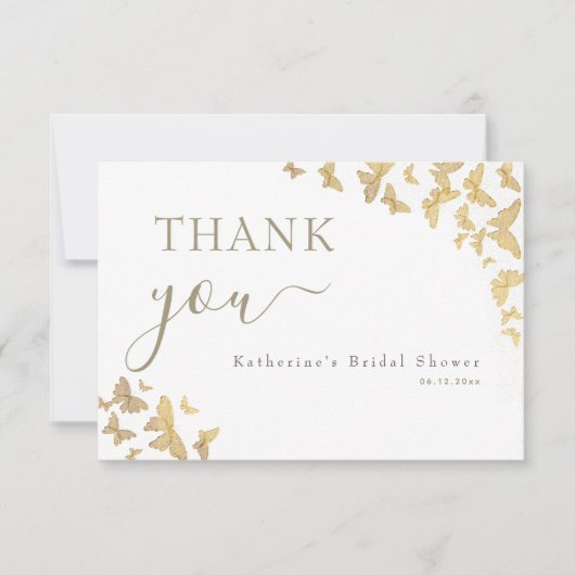 金ゴールドバタフライスクリプトボホブライダルシャワーありがとう サンキューカード (正面)