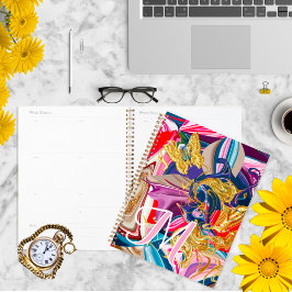 金ゴールドバタフライスワールピンクモノグラム液体抽象芸術 プランナー手帳