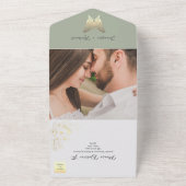 金ゴールドバタフライセージ結婚グリーン オールインワン招待状 (外側)