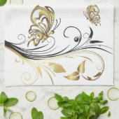 金ゴールドバタフライタトゥーアートアメリカンMoJoキッチン キッチンタオル (折り畳み)