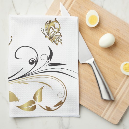 金ゴールドバタフライタトゥーアートアメリカンMoJoキッチン キッチンタオル (四つ折り)