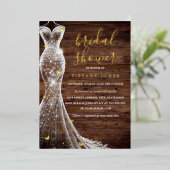 金ゴールドバタフライドレス素朴ブライダルシャワー 箔招待状 (立ち正面)