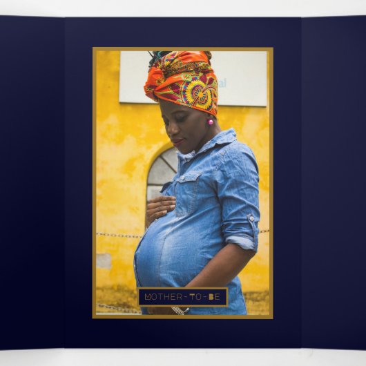 金ゴールドバタフライネイビーブルーベビーシャワースイート 三つ折り招待状 (内部中)