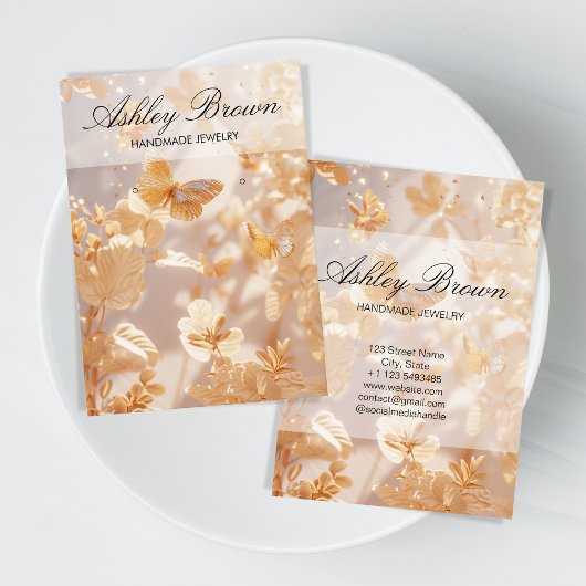 金ゴールドバタフライハンドメイドジュエリーイヤリングディスプレイ 名刺