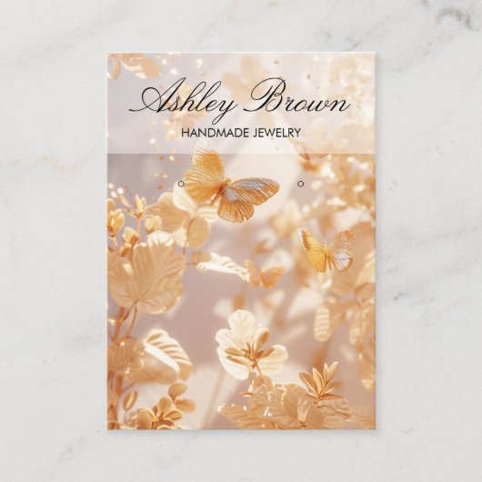 金ゴールドバタフライハンドメイドジュエリーイヤリングディスプレイ 名刺 (正面)