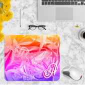 金ゴールドバタフライピンクモノグラム液体抽象芸術 マウスパッド