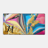 金ゴールドバタフライフラワーモノグラム液化抽象芸術 デスクマット (正面)