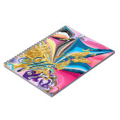 金ゴールドバタフライフラワーモノグラム液化抽象芸術 ノートブック (左側)