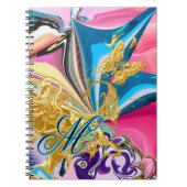 金ゴールドバタフライフラワーモノグラム液化抽象芸術 ノートブック (正面)