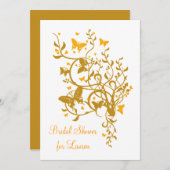 金ゴールドバタフライブライダルシャワーの招待 招待状 (正面/裏面)