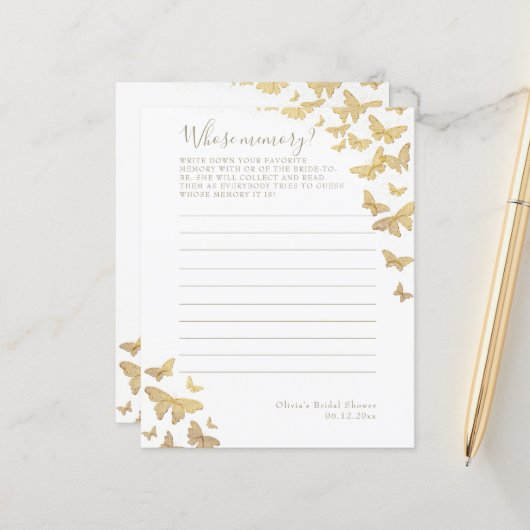 金ゴールドバタフライブライダルシャワーの記憶ゲーム (正面/裏面インサイチュ)