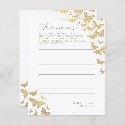 金ゴールドバタフライブライダルシャワーの記憶ゲーム (正面/裏面)