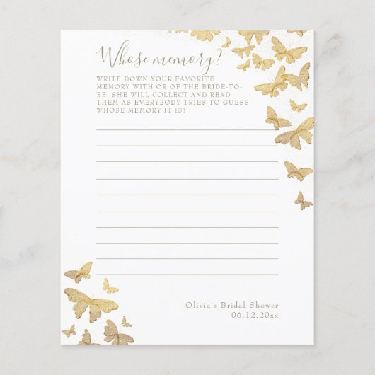金ゴールドバタフライブライダルシャワーの記憶ゲーム (正面)