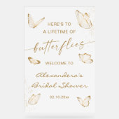 金ゴールドバタフライブライダルシャワー歓迎 アクリルサイン (正面)