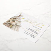 金ゴールドバタフライベージュ結婚ズドレスブライダルシャワー 箔招待状 (回転した状態)