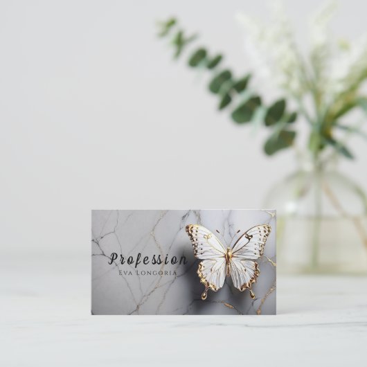 金ゴールドバタフライホワイトマーブル 名刺 (スタンド正面)