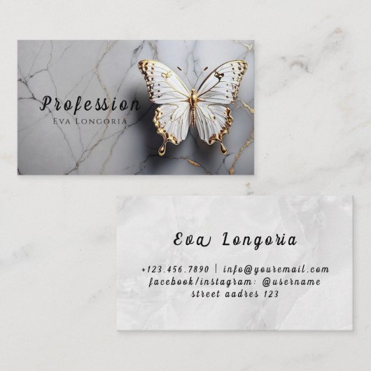 金ゴールドバタフライホワイトマーブル 名刺 (正面/裏面)