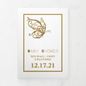 金ゴールドバタフライホワイト&金ゴールドベビーシャワースイート 三つ折り招待状 (カバー)