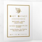 金ゴールドバタフライホワイト&金ゴールドベビーシャワースイート 三つ折り招待状 (内部最初)