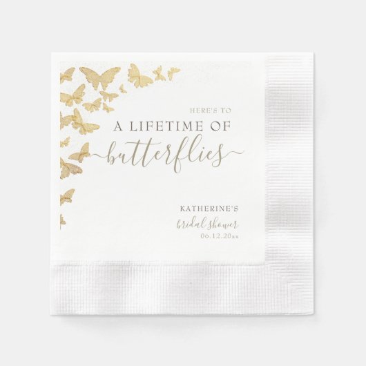 金ゴールドバタフライボーホシックブライダルシャワーカスタム 縁ありカクテルナプキン (正面)