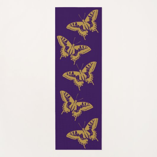 金ゴールドバタフライヨガポーズピラティスエクササイズパープル ヨガマット (正面)