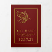 金ゴールドバタフライレッド&金ゴールドベビーシャワースイート 三つ折り招待状 (カバー)