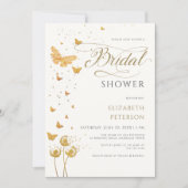 金ゴールドバタフライワイルドフラワーズボホシックブライダルシャワー 招待状 (正面)