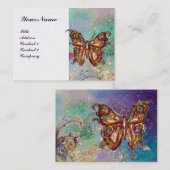 金ゴールドバタフライ、ティール（緑がかった色）アクアブルースパークルスホワイトパール 名刺 (正面/裏面)