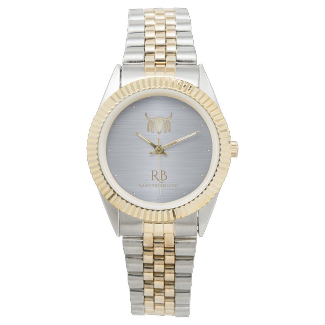 金ゴールドバッファロースカルシルバーメタリックウォッチ 腕時計 (正面)