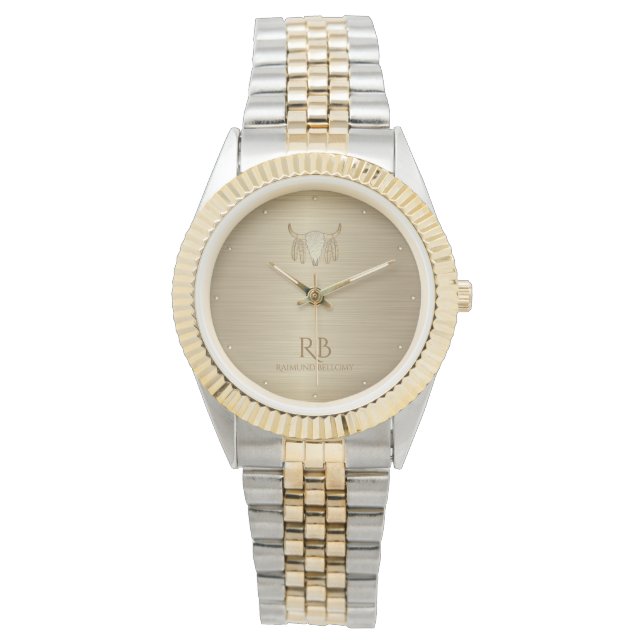 金ゴールドバッファロースカルラグジュアリーメタリックウォッチ 腕時計 (正面)