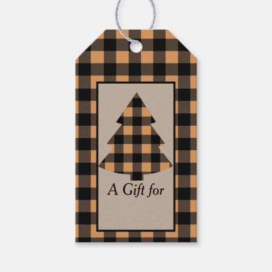 金ゴールドバッファロープレイドクリスマスツリー ギフトタグ (正面)