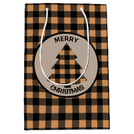 金ゴールドバッファロープレイドクリスマスツリー ミディアムペーパーバッグ